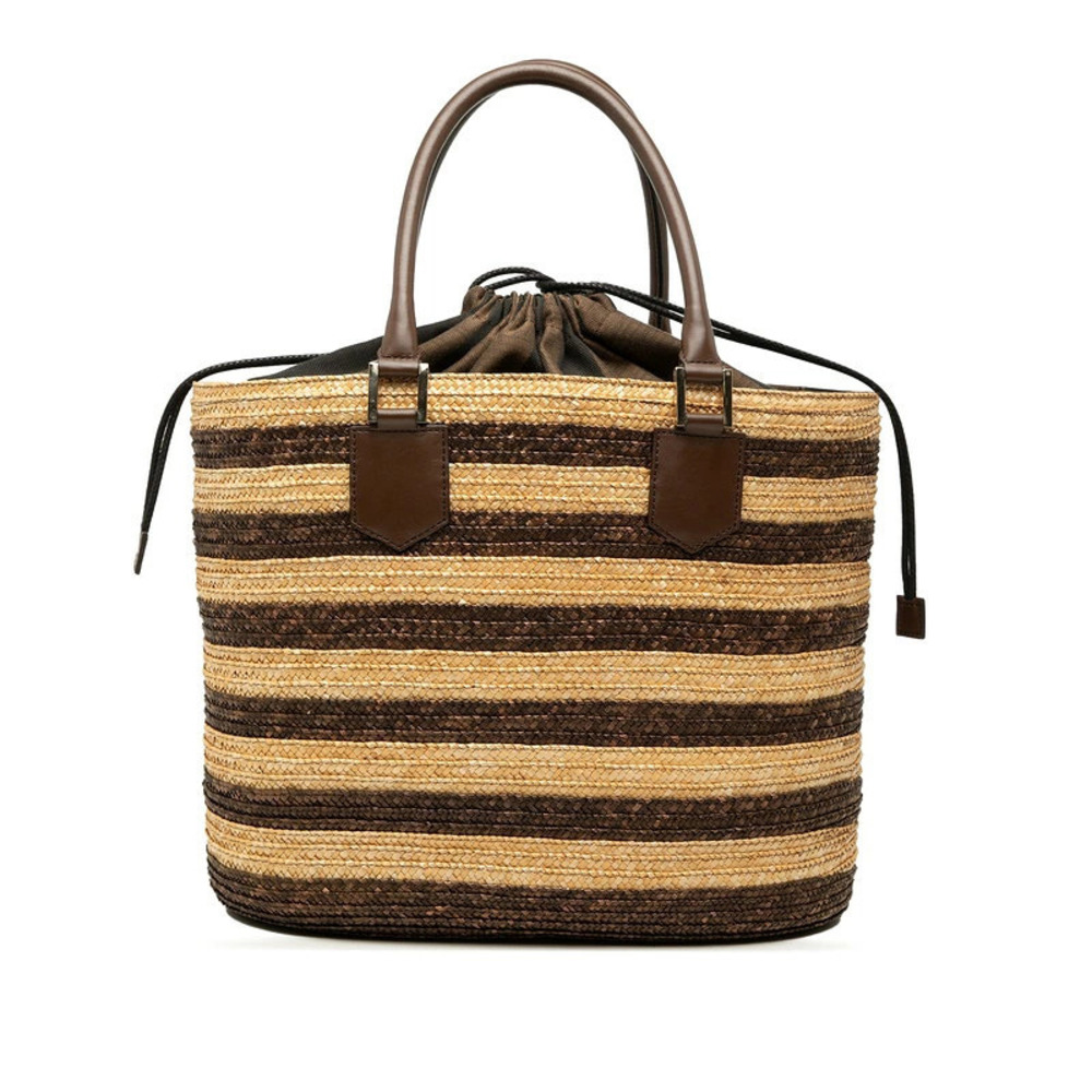 Fendi Zucchino Basket Bag Tote Brown Raffia Leather